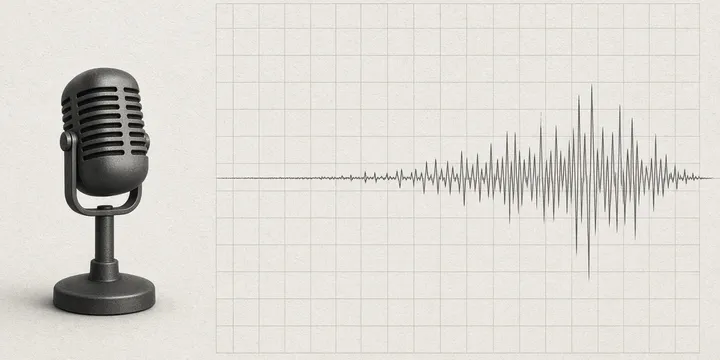 Grayscale microphone and waveform, evoking Gemini TTS voice cloning