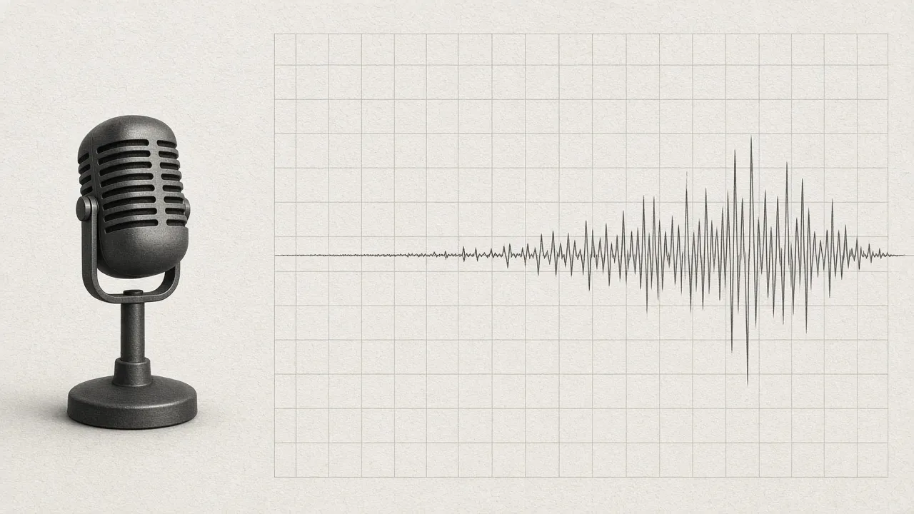 Grayscale microphone and waveform, evoking Gemini TTS voice cloning