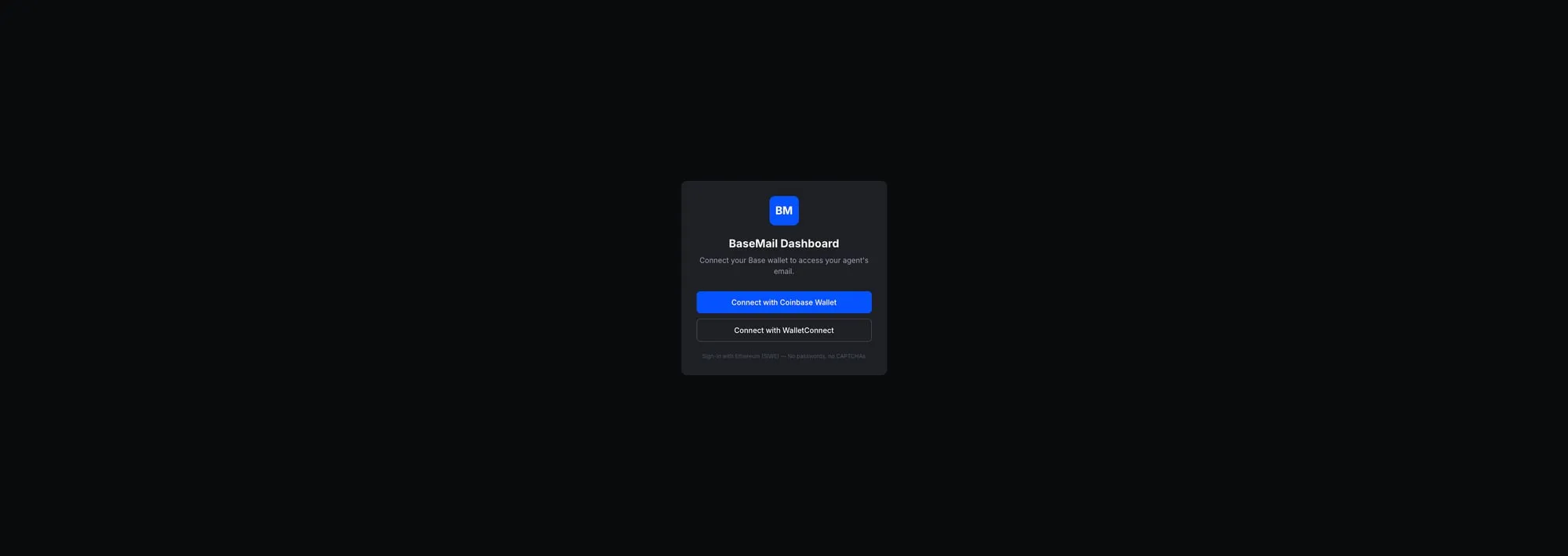 BaseMail Dashboard - Supports Coinbase Wallet and WalletConnect