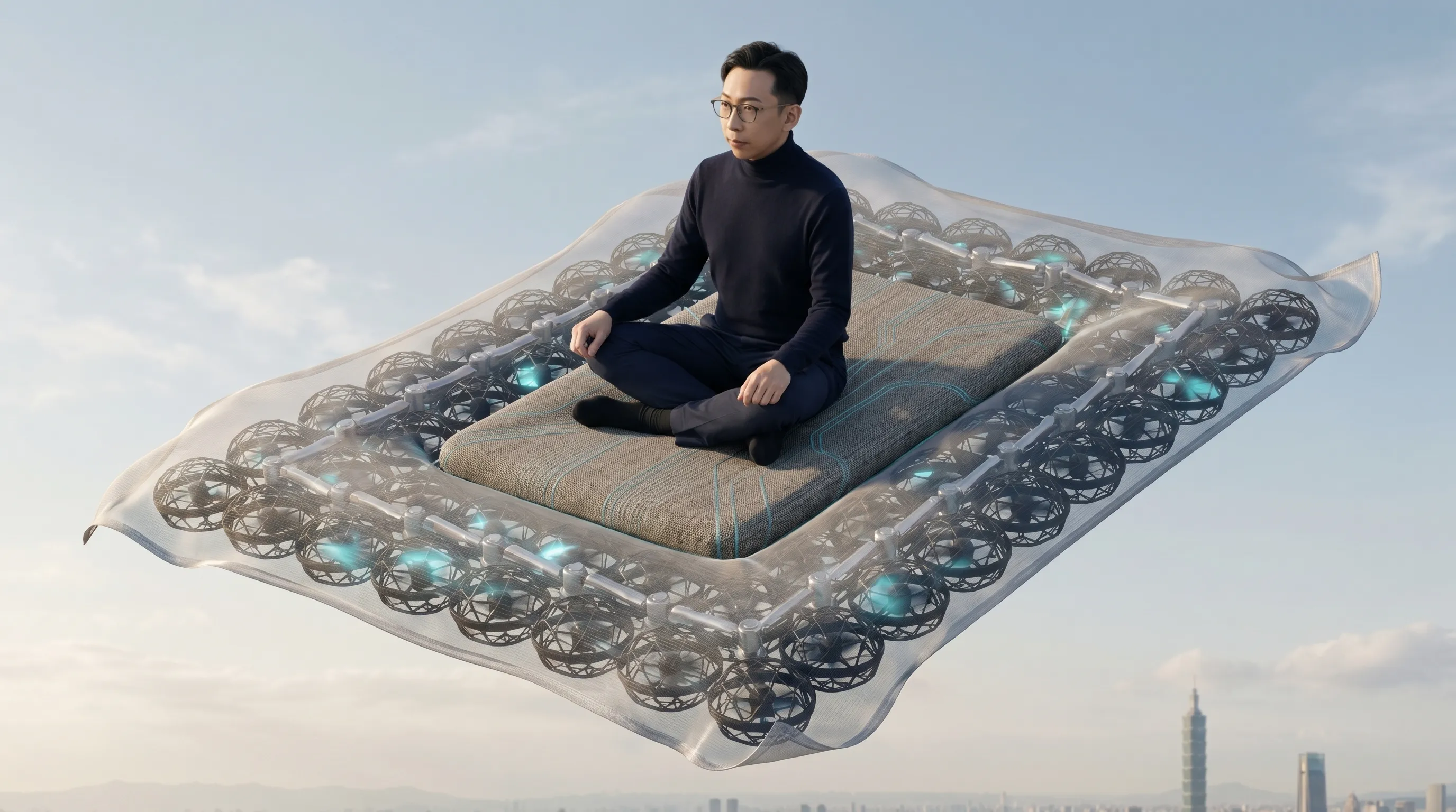 飛毯 Mark 1 內部結構：HOVERAir 風格網格籠 + 透氣布料覆蓋