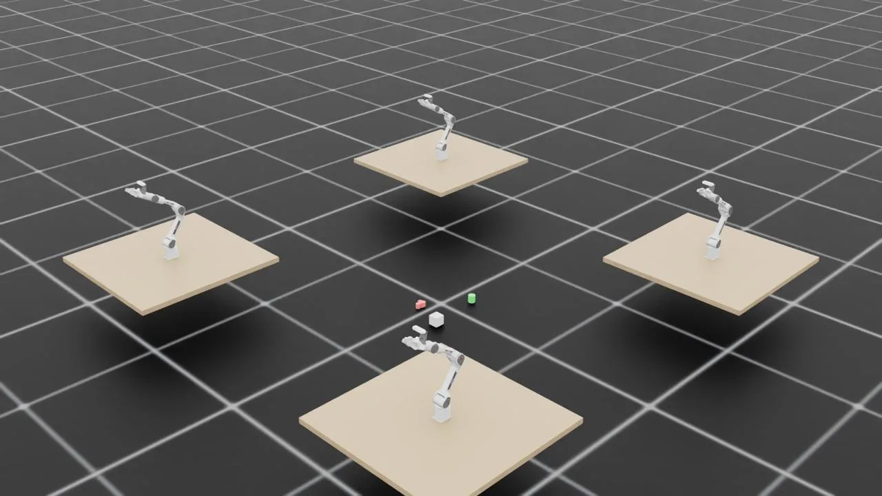 Isaac Lab Franka robot arms performing object manipulation in simulation