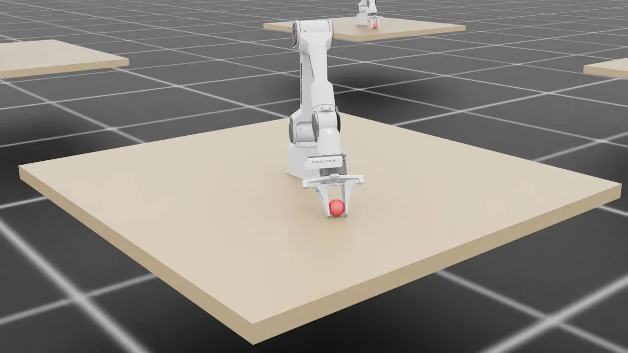 PiPER robot arm reaching for red ball — close up