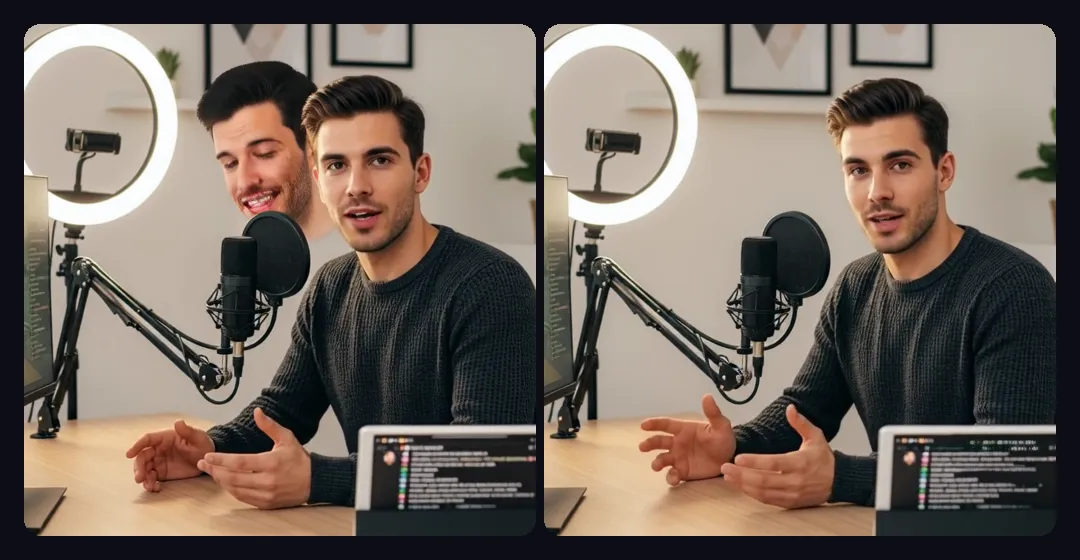 The same frame with an uncropped driving video versus a cropped one