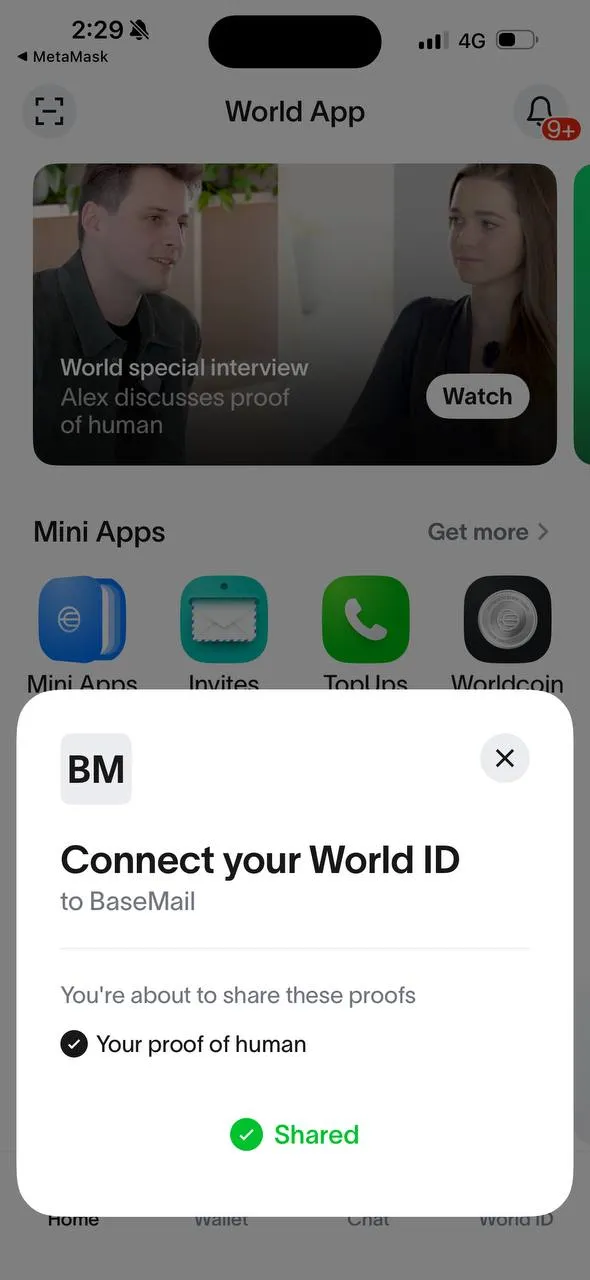 World App：連結 World ID 到 BaseMail — 已分享