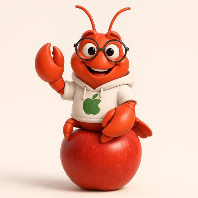 蘋果蝦——紅色蘋果蝦坐在蘋果上，皮克斯風格
