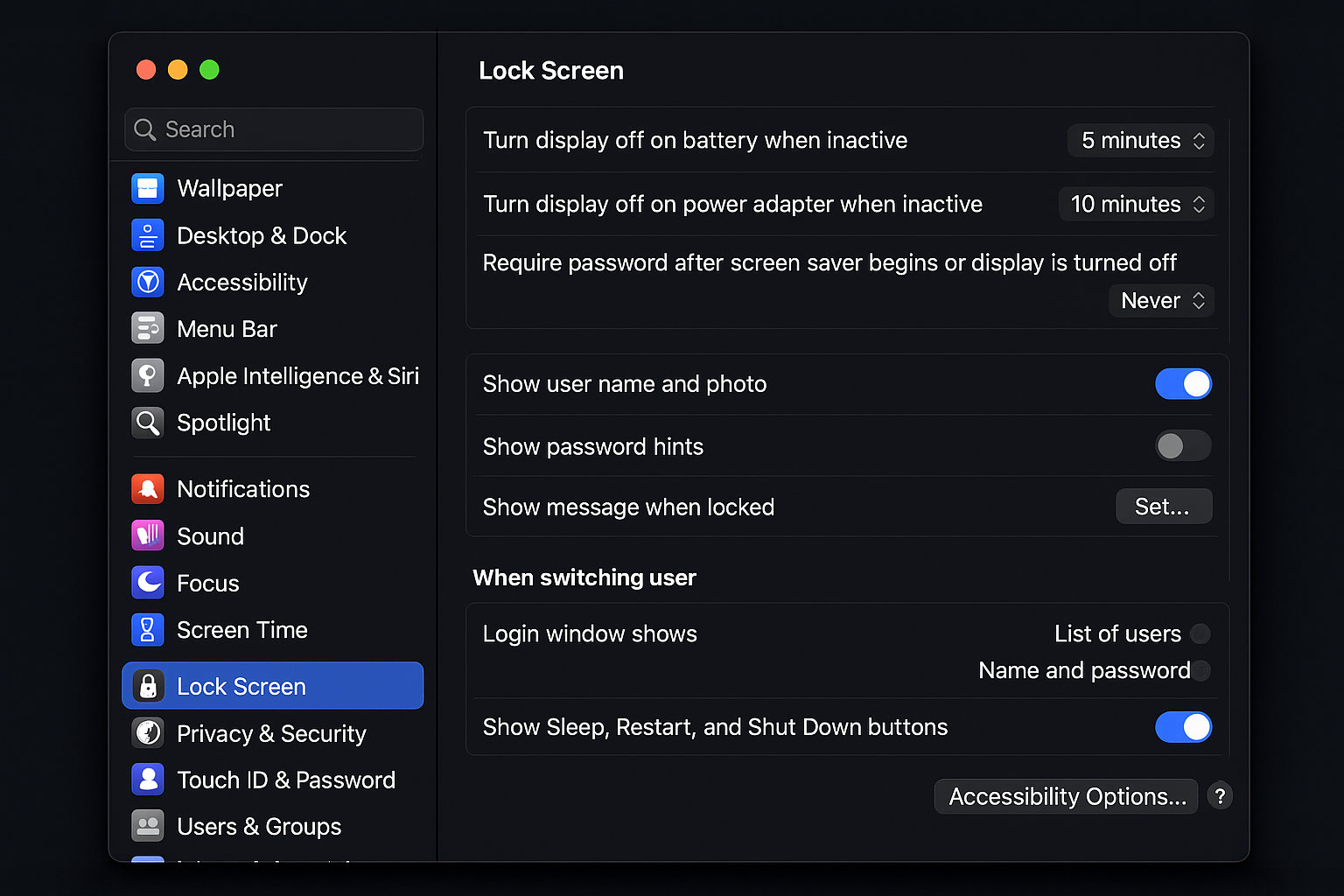 Lock Screen settings