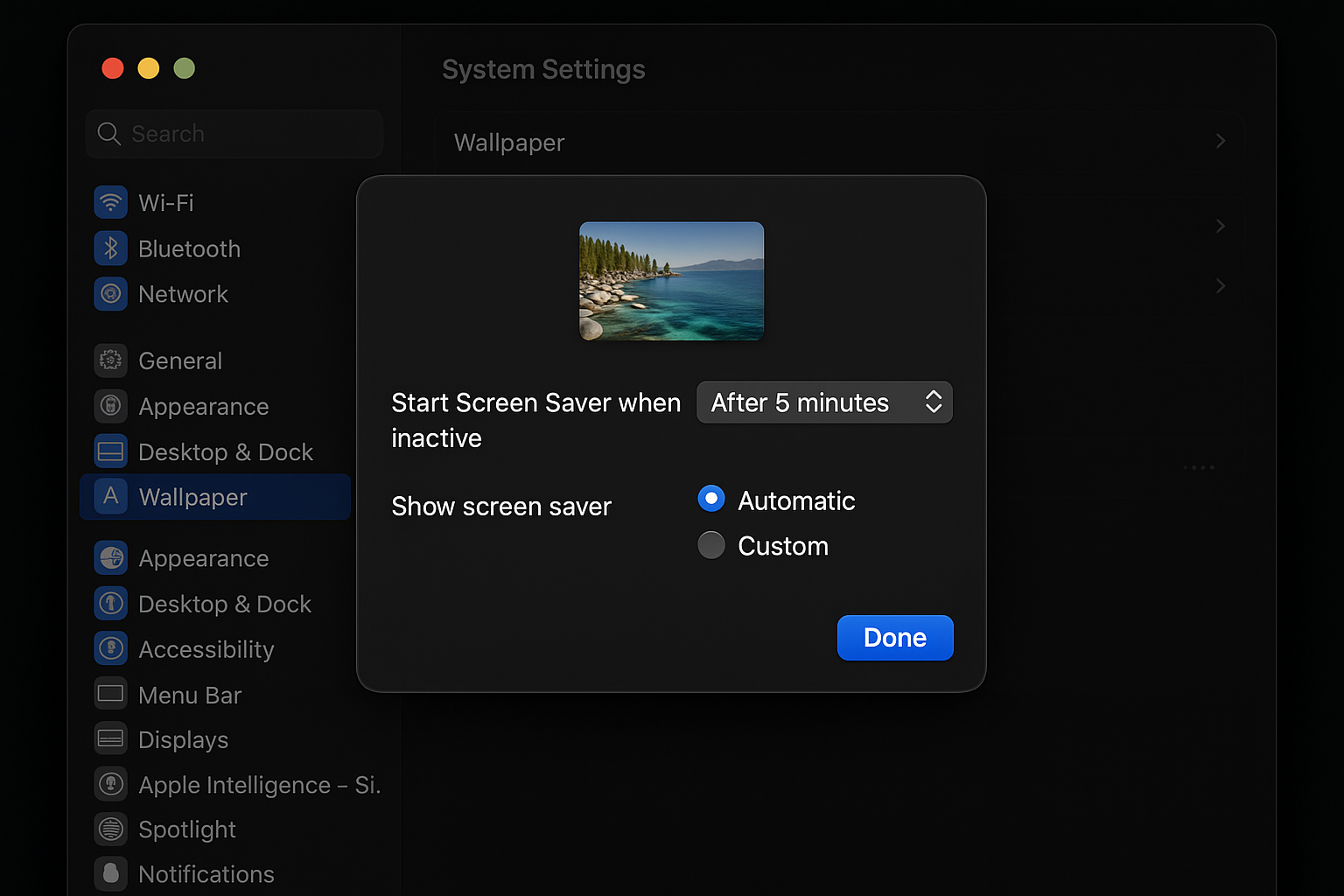 Screen Saver settings