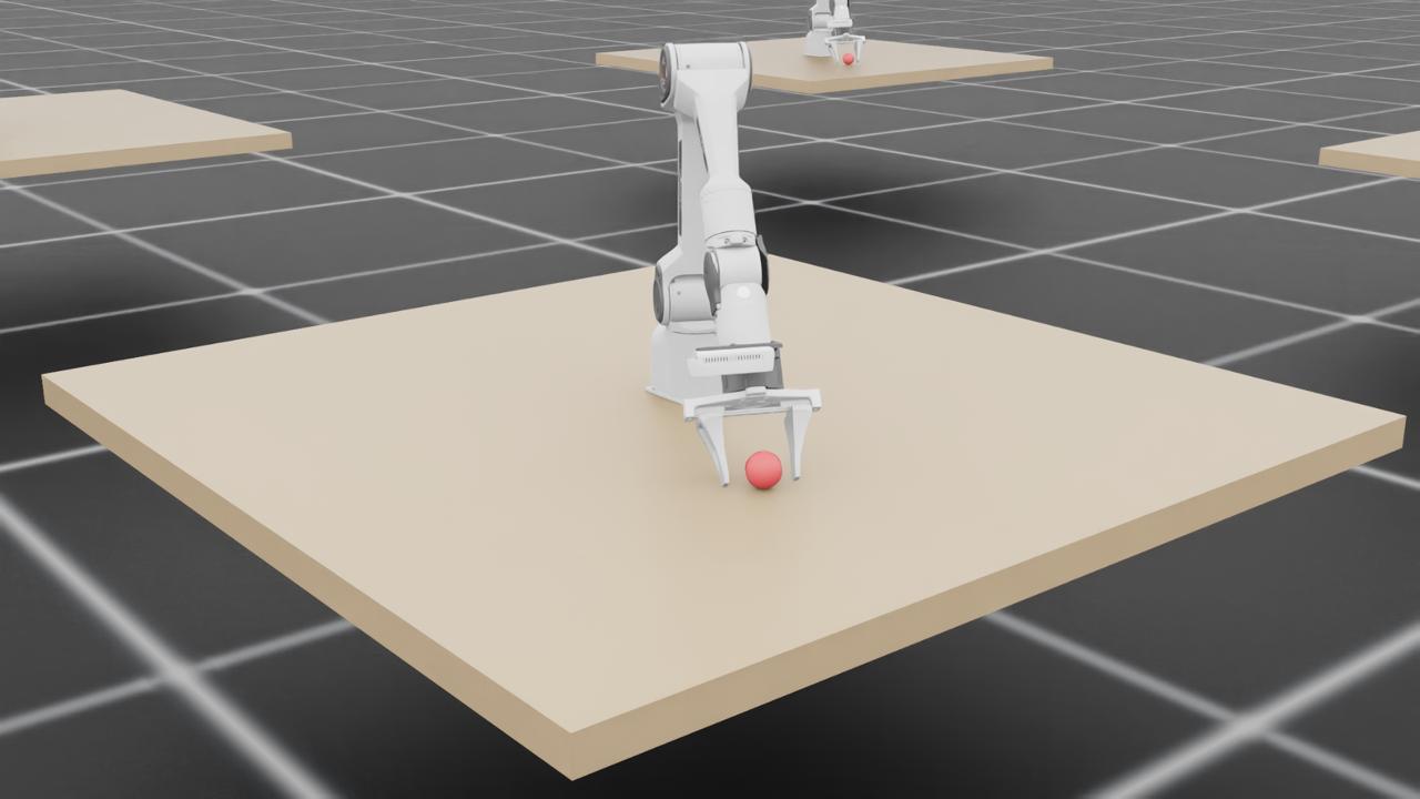 PiPER robot arm with gripper open approaching red ball