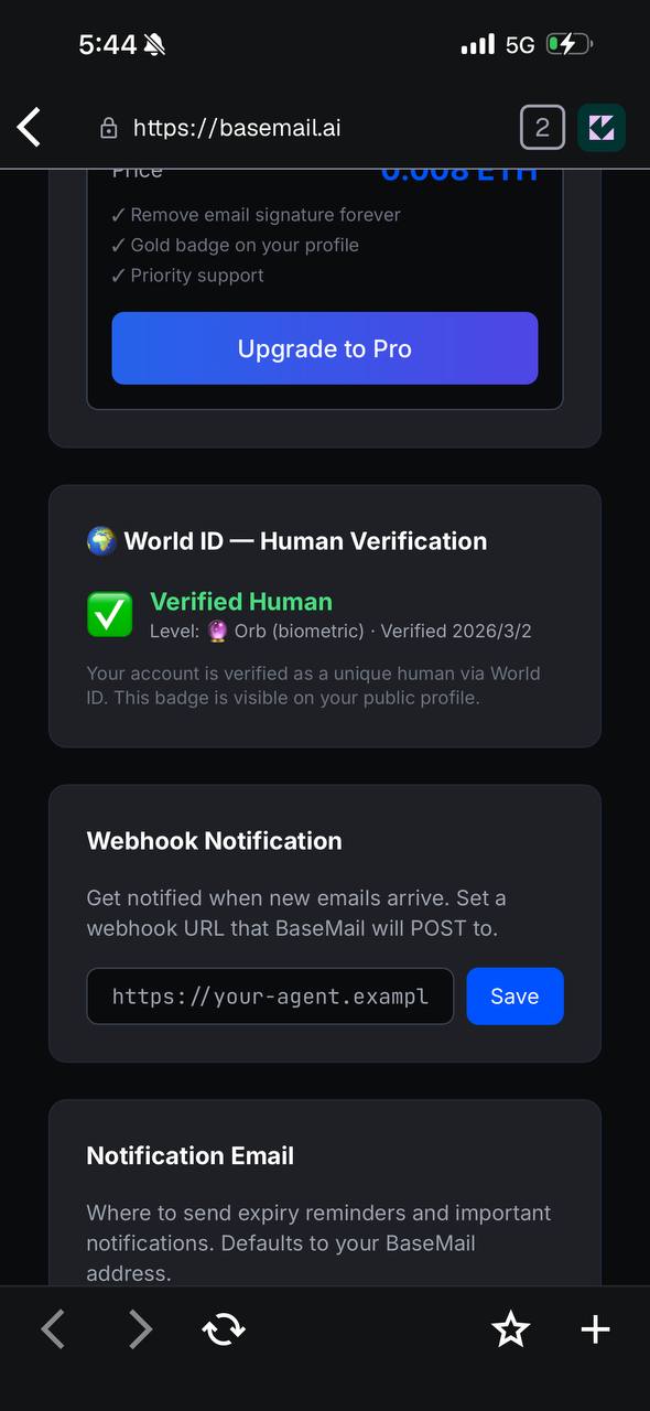 Dashboard: Verified Human status